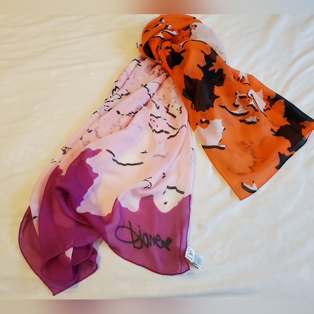 Diane Von Furstenberg -DVF -Vibrant  Multi Print Silk Scarf XL